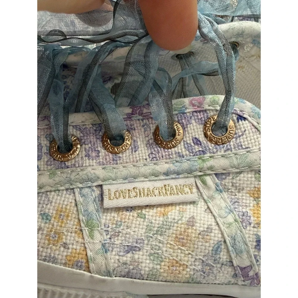 Superga x LoveShackFancy Floral 2750 Cotu Sneakers Blue Ribbon Laces Womens 7.5